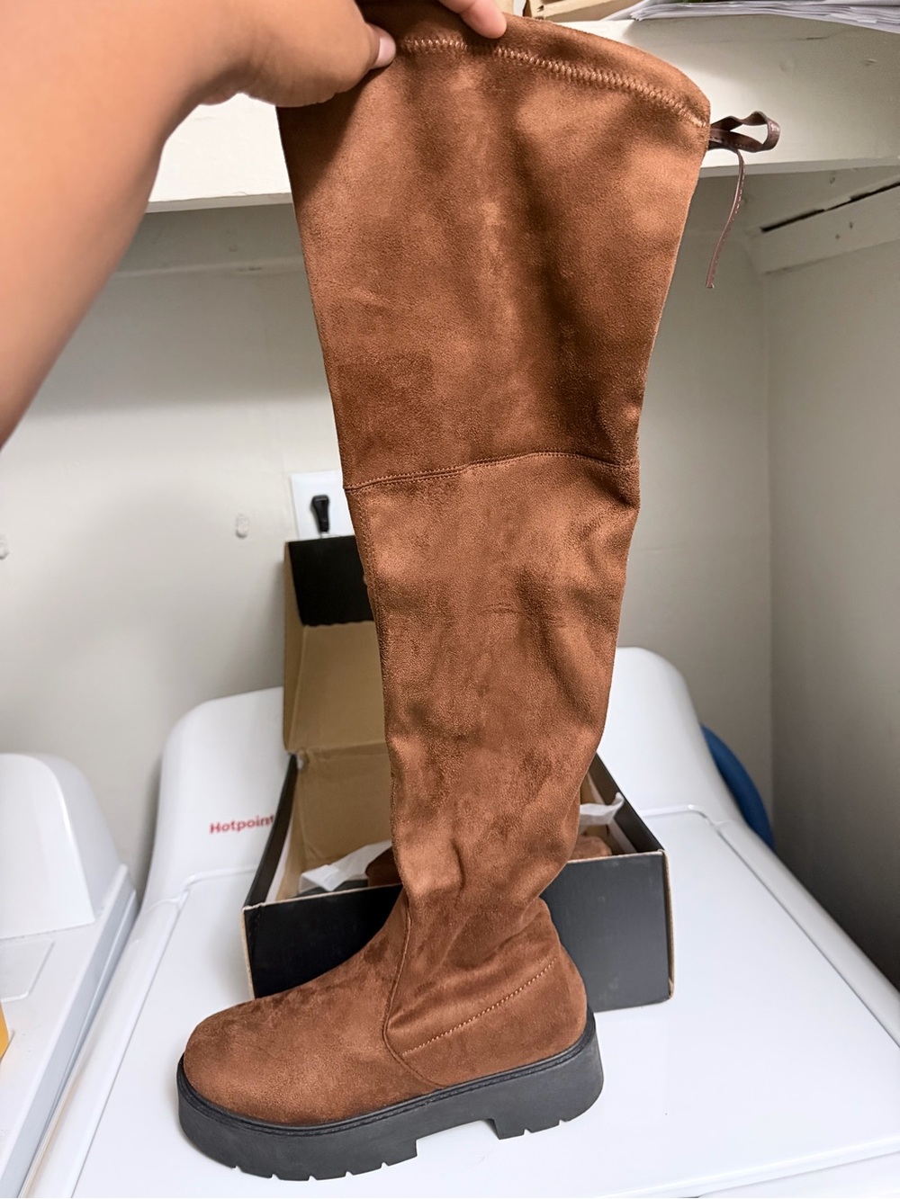 Fashion Nova Over-the-Knee Chestnut Brown Suede Boots